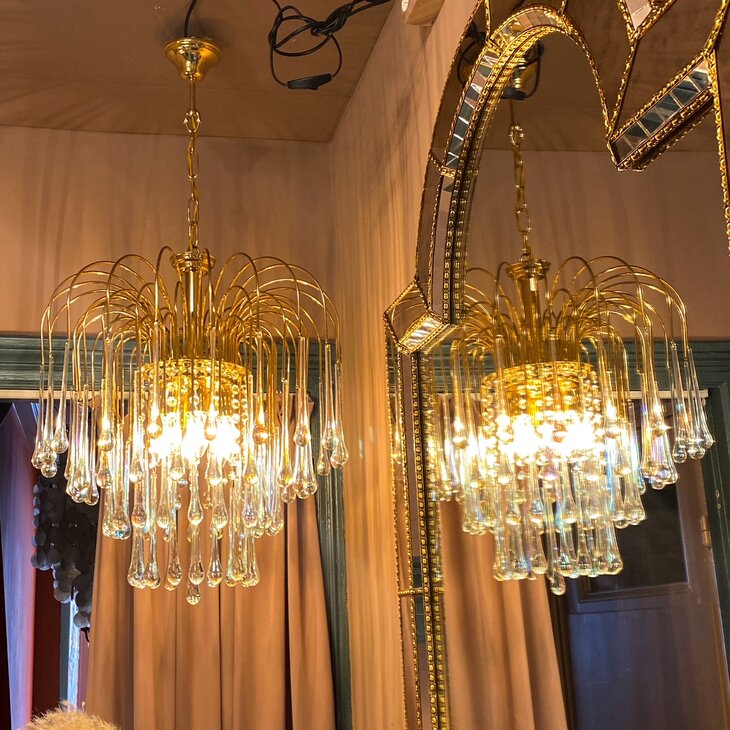 Vintage teardrop kroonluchter Paolo Venini olieglas groot | Sprinkelhop