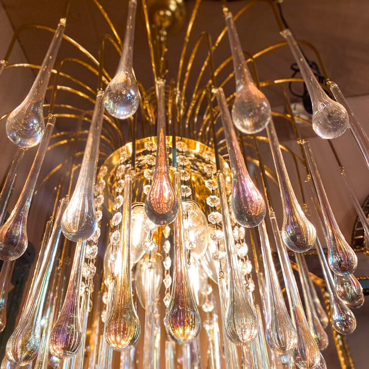 Vintage teardrop kroonluchter Paolo Venini olieglas groot | Sprinkelhop