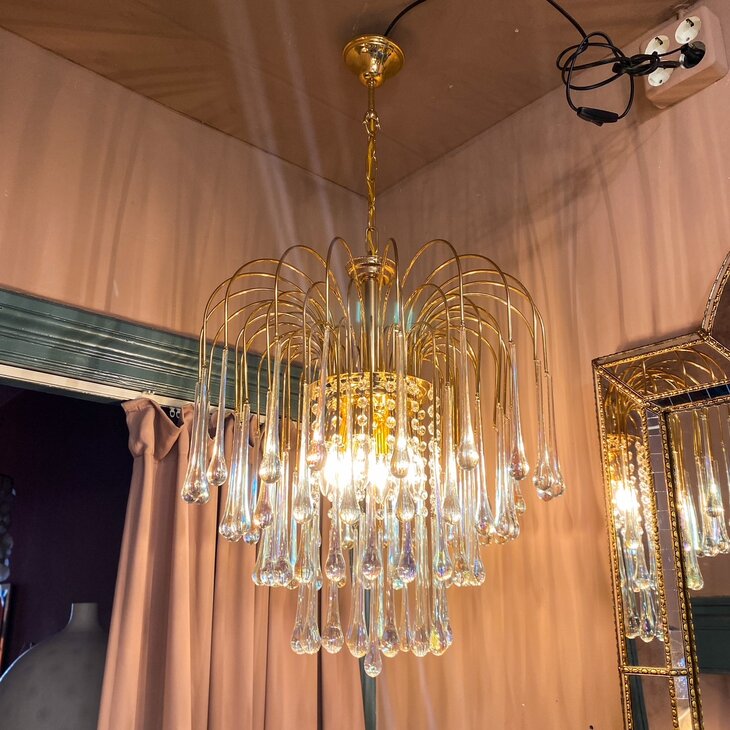 Vintage teardrop kroonluchter Paolo Venini olieglas groot | Sprinkelhop