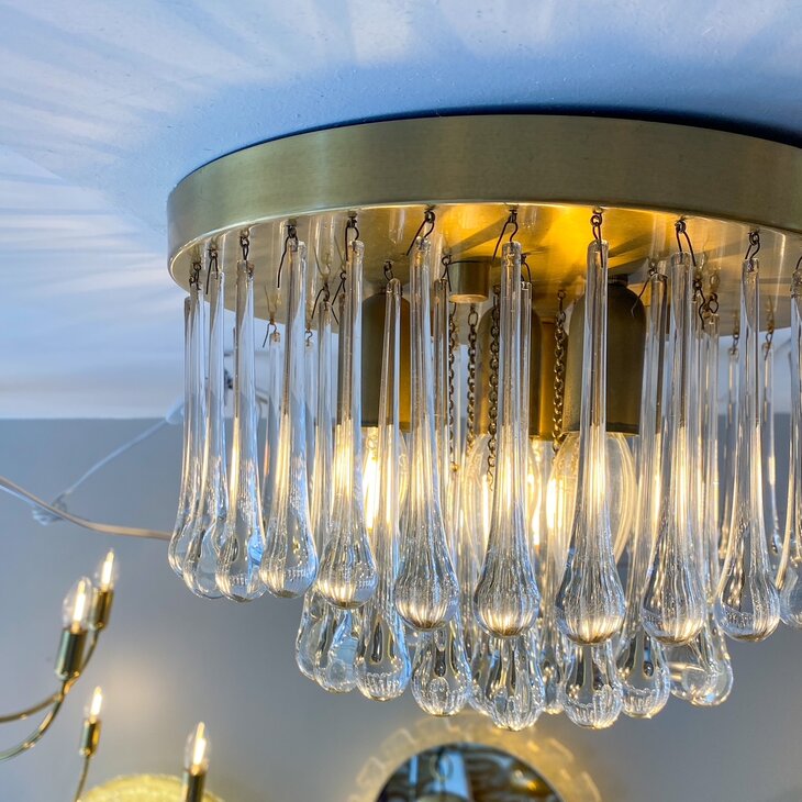 Vintage teardrop messing plafondlamp transparant | Sprinkelhop