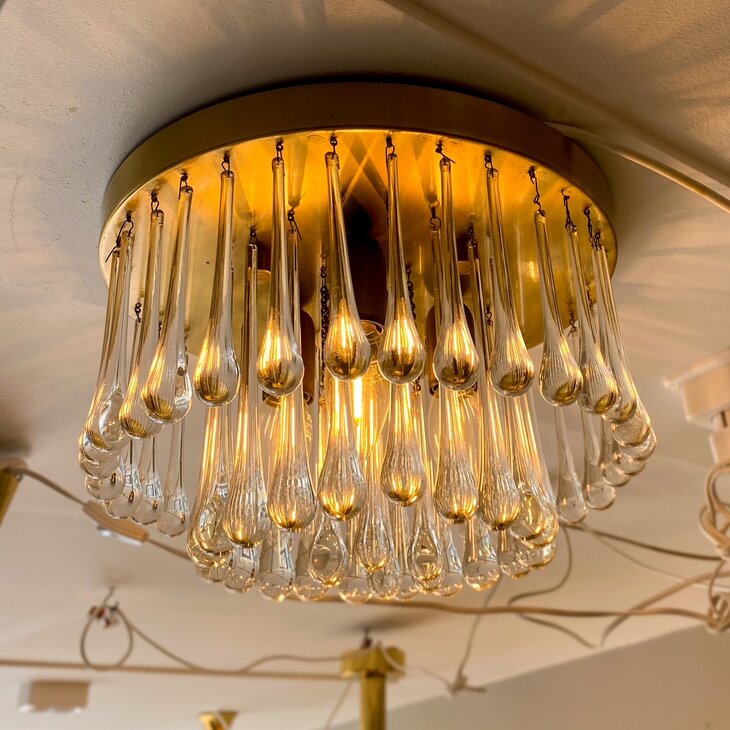 Vintage teardrop messing plafondlamp transparant | Sprinkelhop
