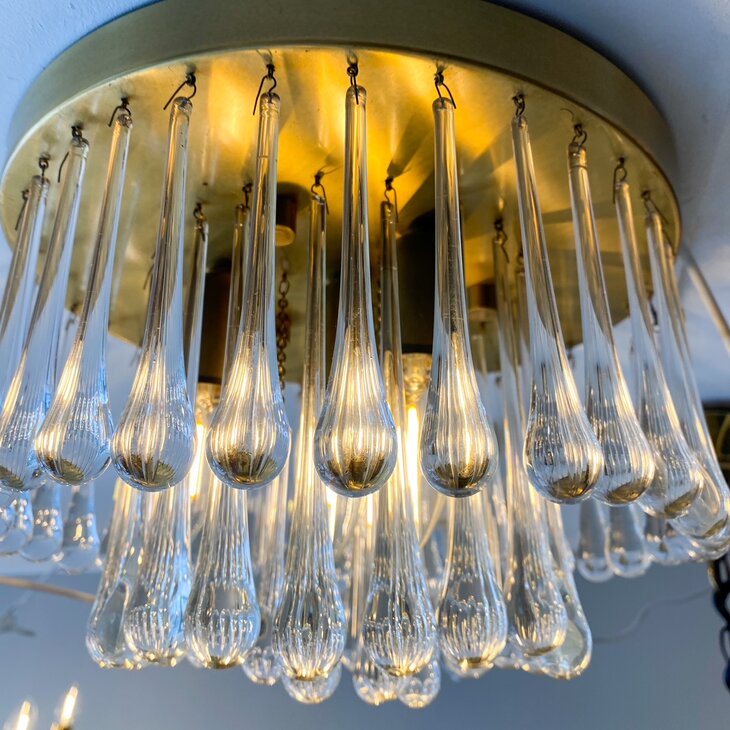 Vintage teardrop messing plafondlamp transparant | Sprinkelhop