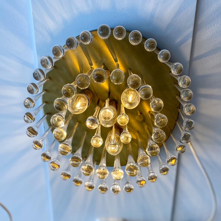 Vintage teardrop messing plafondlamp transparant | Sprinkelhop