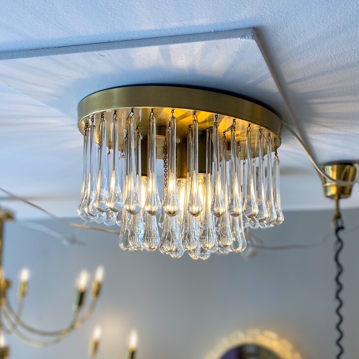 Vintage teardrop messing plafondlamp transparant | Sprinkelhop