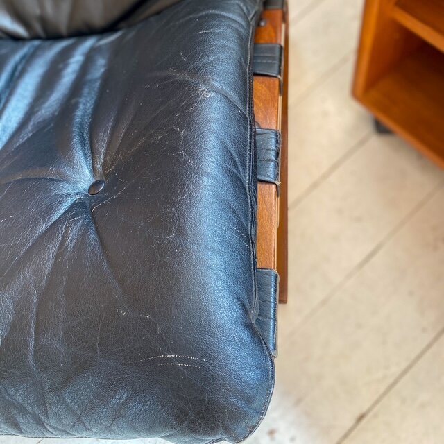 Vintage Kengu lounge chair voor Rybo Rykken zwart leer 1970s | Sprinkelhop