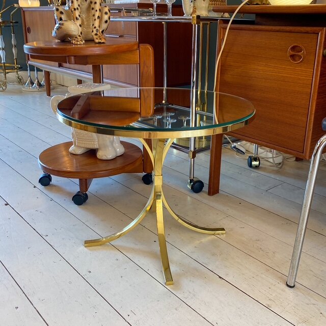 Vintage salontafel rond messing met spiegelglas | Sprinkelhop
