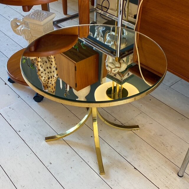 Vintage salontafel rond messing met spiegelglas | Sprinkelhop