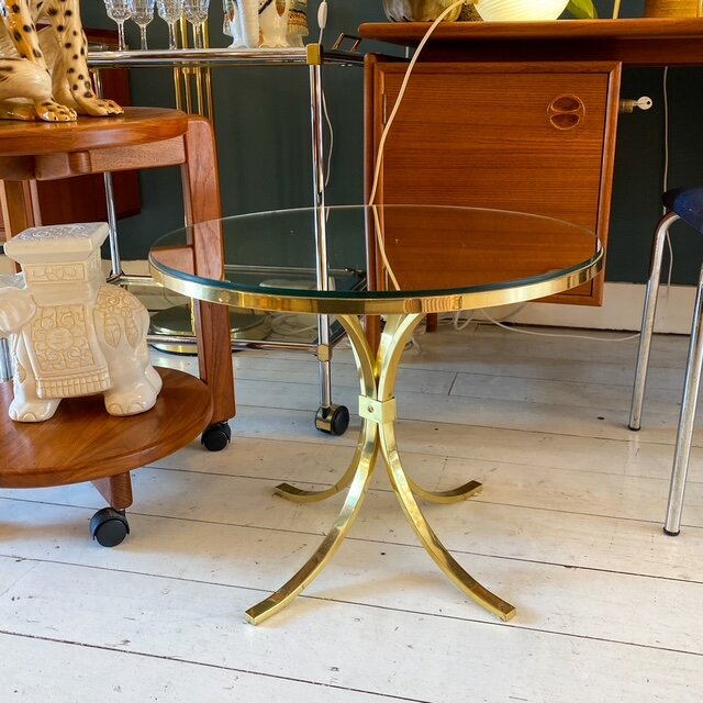 Vintage salontafel rond messing met spiegelglas | Sprinkelhop