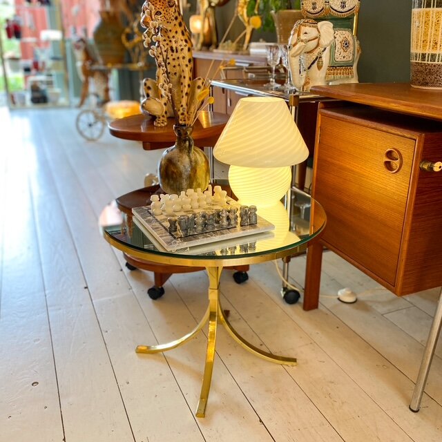 Vintage salontafel rond messing met spiegelglas | Sprinkelhop