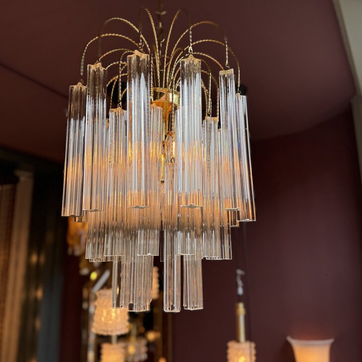 Vintage Paolo Venini kroonluchter 1970s messing transparant | Sprinkelhop