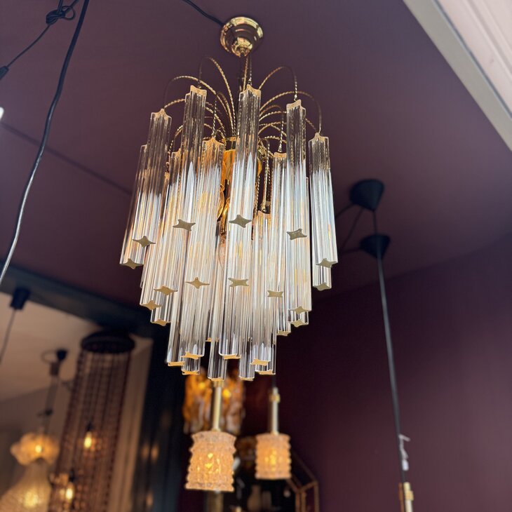 Vintage Paolo Venini kroonluchter 1970s messing transparant | Sprinkelhop