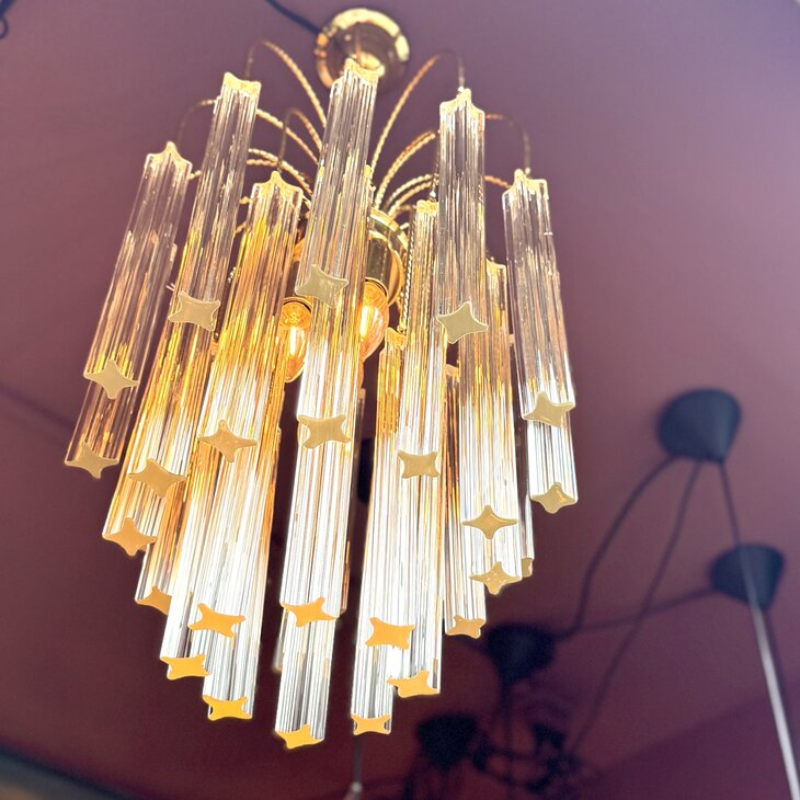 Vintage Paolo Venini kroonluchter 1970s messing transparant | Sprinkelhop