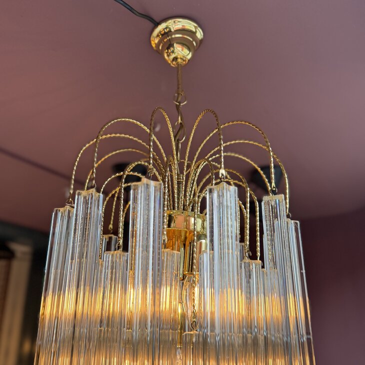 Vintage Paolo Venini kroonluchter 1970s messing transparant | Sprinkelhop
