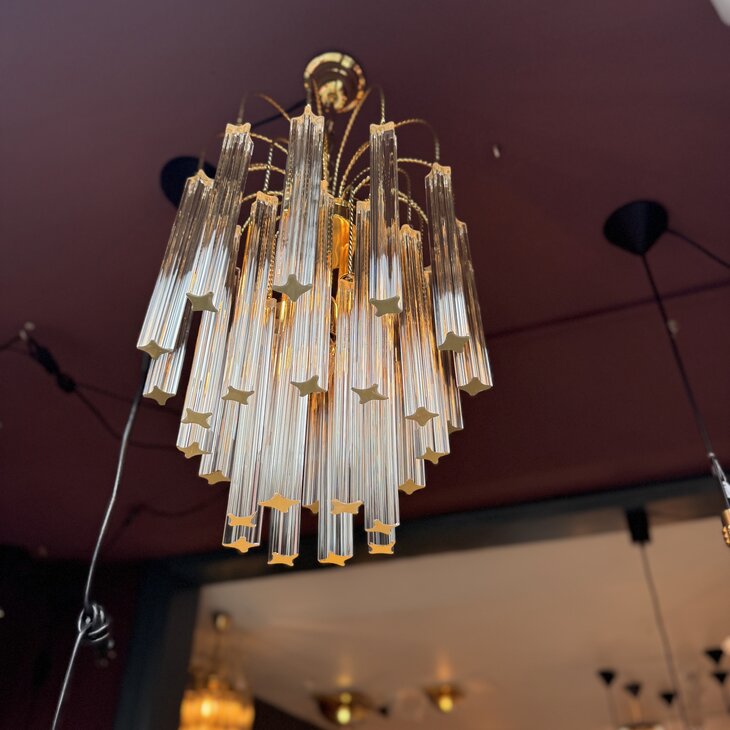 Vintage Paolo Venini kroonluchter 1970s messing transparant | Sprinkelhop