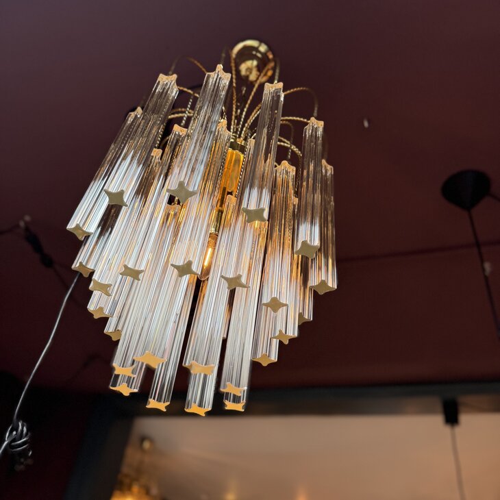 Vintage Paolo Venini kroonluchter 1970s messing transparant | Sprinkelhop