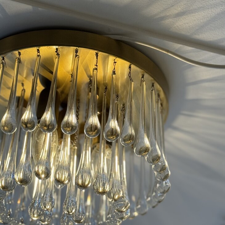 Vintage teardrop messing plafondlamp transparant | Sprinkelhop