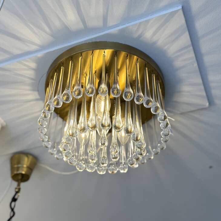 Vintage teardrop messing plafondlamp transparant | Sprinkelhop