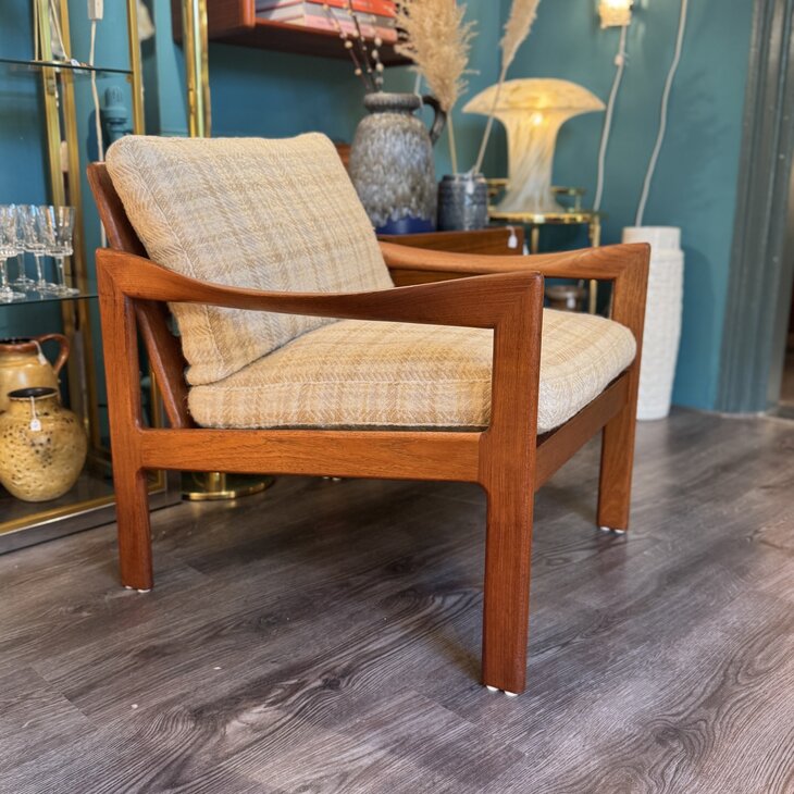 Vintage teak houten fauteuil Illum Wikkels&oslash; voor Niels Eilersen| Sprinkelhop