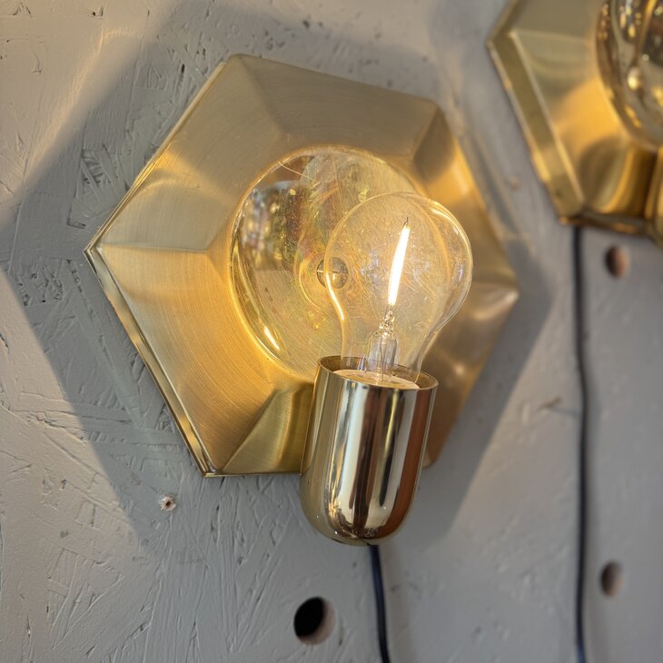 Vintage messing hexagon wandlamp 1970s | Sprinkelhop
