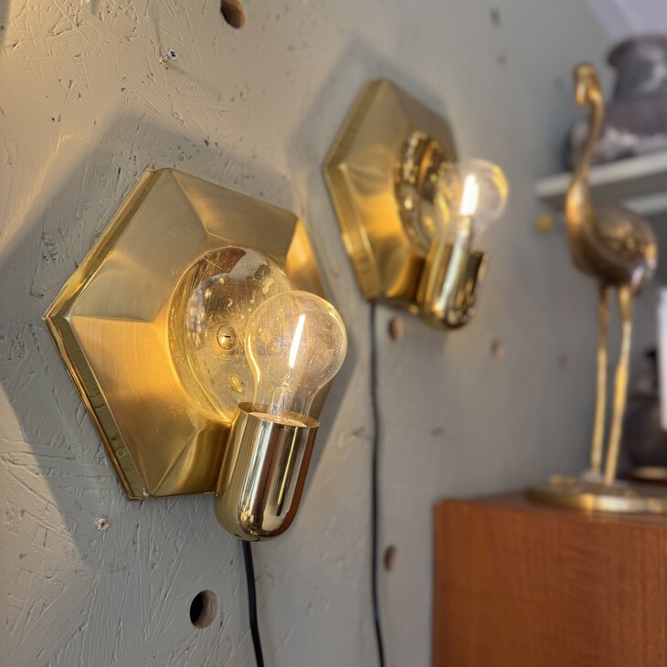 Vintage messing hexagon wandlamp 1970s | Sprinkelhop