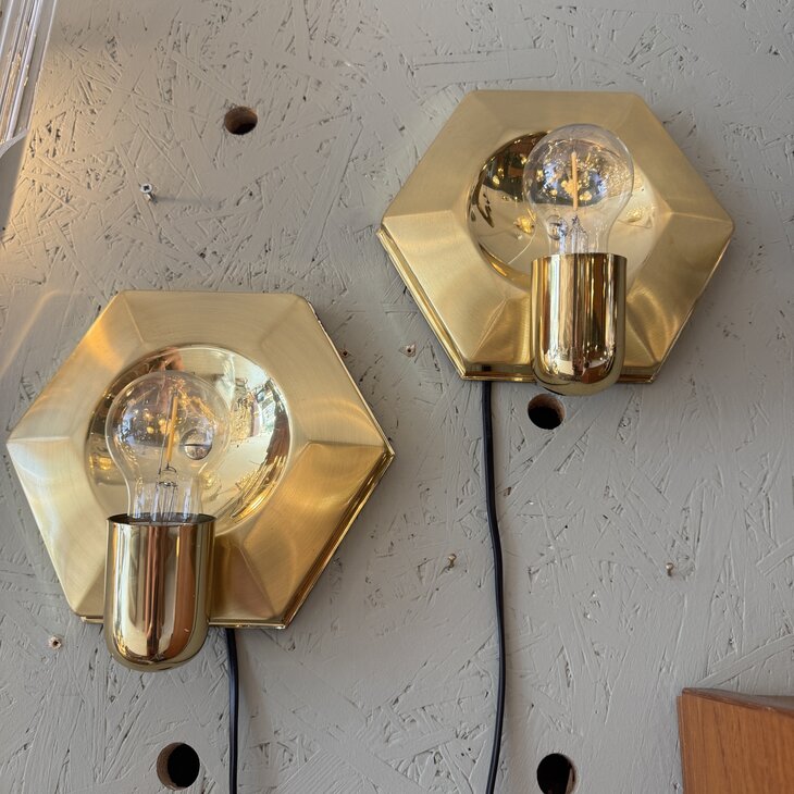 Vintage messing hexagon wandlamp 1970s | Sprinkelhop