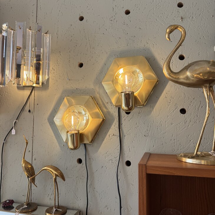 Vintage messing hexagon wandlamp 1970s | Sprinkelhop