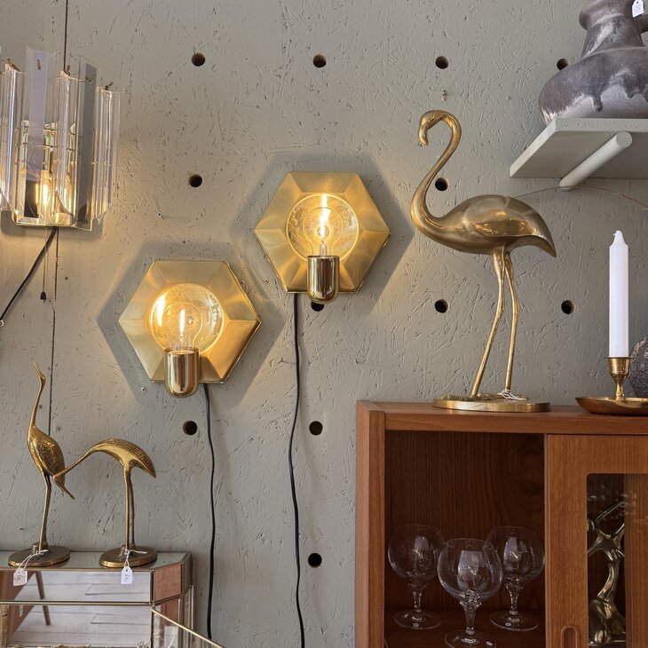 Vintage messing hexagon wandlamp 1970s | Sprinkelhop