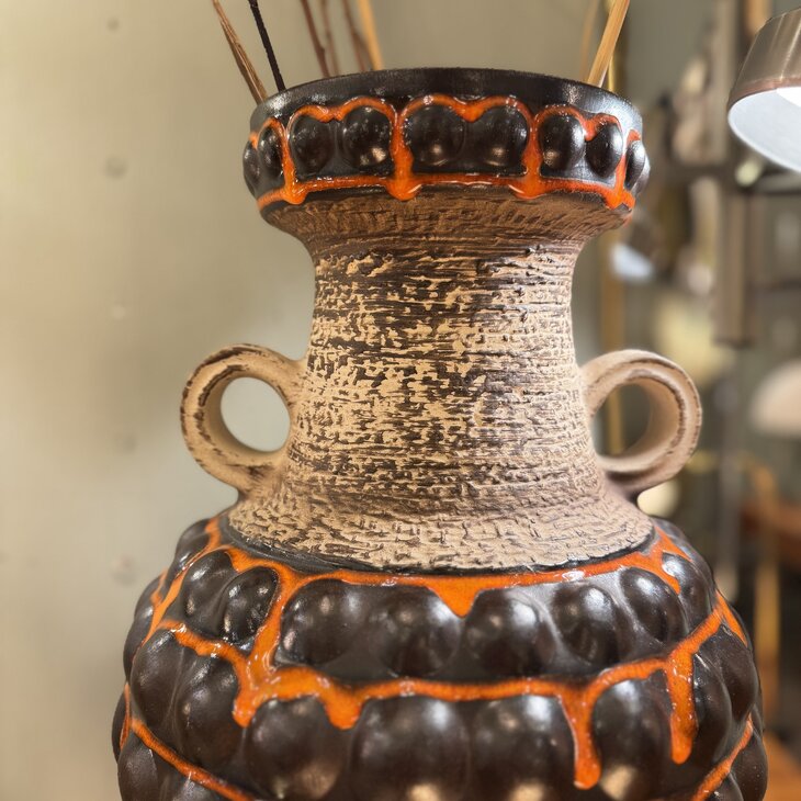 Grote West Germany Bay bubbel vaas 65-45 bruin oranje