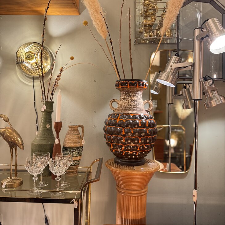 Grote West Germany Bay bubbel vaas 65-45 bruin oranje