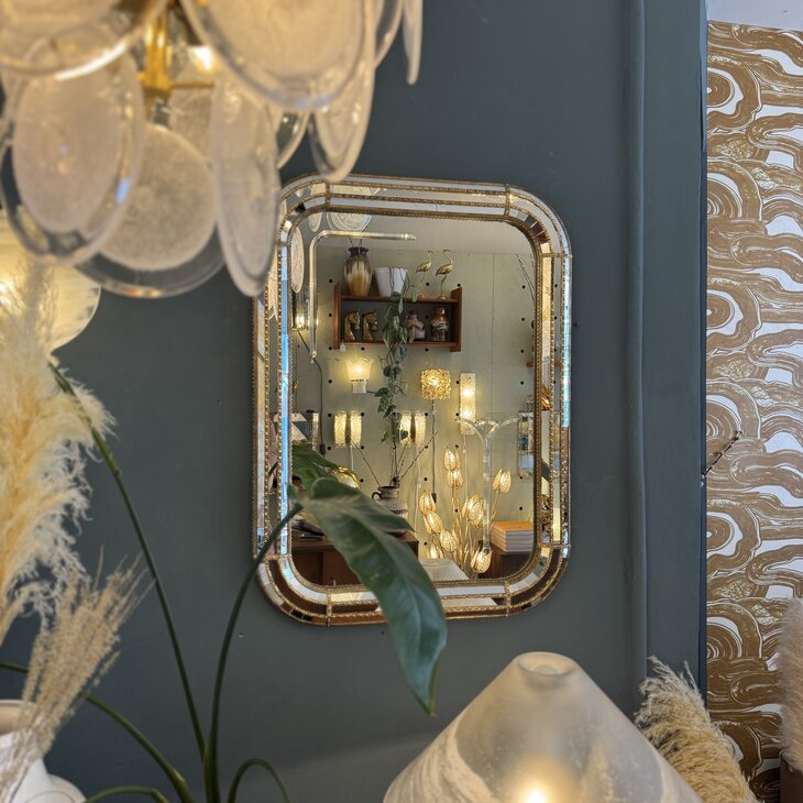 Vintage Venetiaanse moza&iuml;ekspiegel met messing rechthoekig | Sprinkelhop