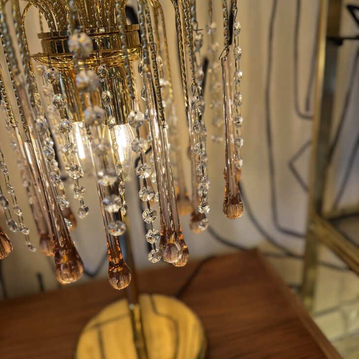 Vintage Italiaanse teardrop tafellamp Murano glas roze | Sprinkelhop