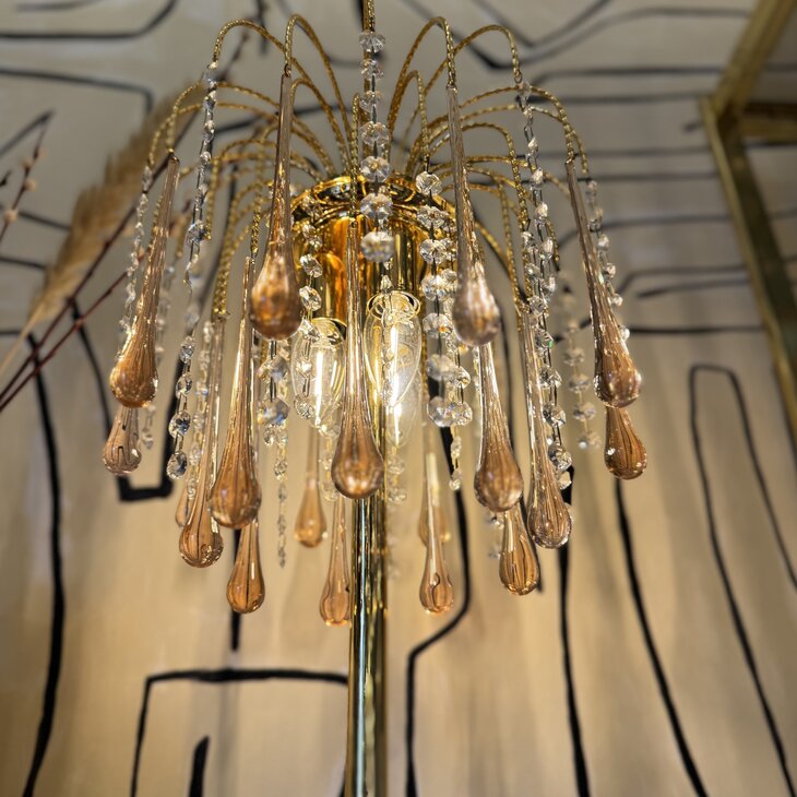 Vintage Italiaanse teardrop tafellamp Murano glas roze | Sprinkelhop