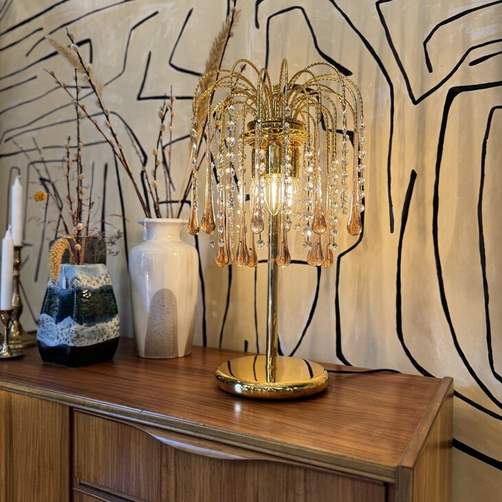 Vintage Italiaanse teardrop tafellamp Murano glas roze | Sprinkelhop