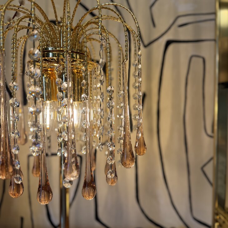 Vintage Italiaanse teardrop tafellamp Murano glas roze | Sprinkelhop