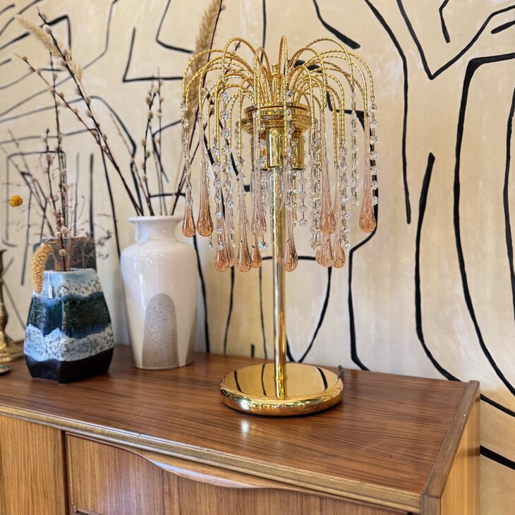 Vintage Italiaanse teardrop tafellamp Murano glas roze | Sprinkelhop