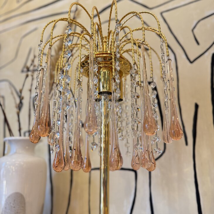 Vintage Italiaanse teardrop tafellamp Murano glas roze | Sprinkelhop