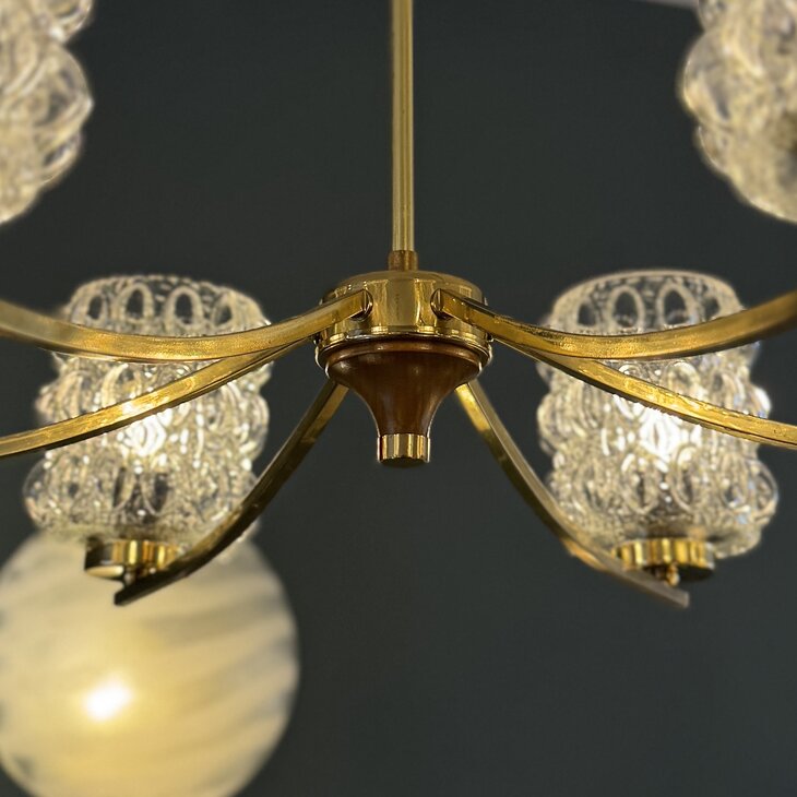 Vintage messing kroonluchter met glazen bubbel kapjes | Sprinkelhop