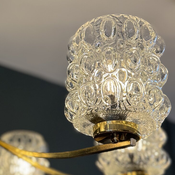 Vintage messing kroonluchter met glazen bubbel kapjes | Sprinkelhop