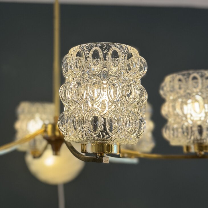 Vintage messing kroonluchter met glazen bubbel kapjes | Sprinkelhop