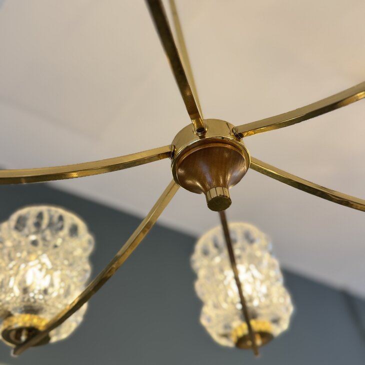 Vintage messing kroonluchter met glazen bubbel kapjes | Sprinkelhop