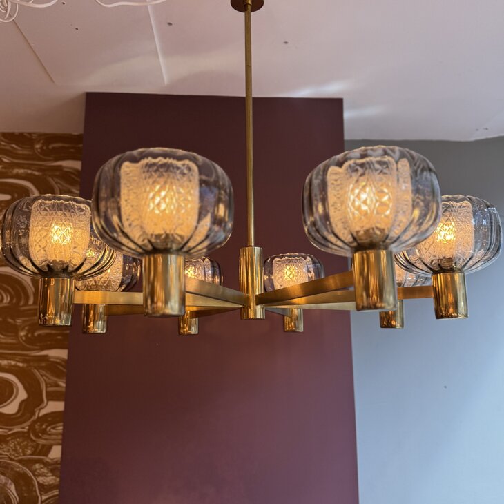 vintage messing jaren &#039;60 kroonluchter met dubbel glas | Sprinkelhop