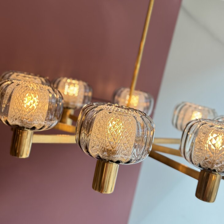 vintage messing jaren &#039;60 kroonluchter met dubbel glas | Sprinkelhop