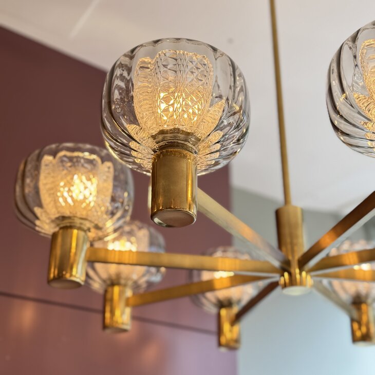 vintage messing jaren &#039;60 kroonluchter met dubbel glas | Sprinkelhop