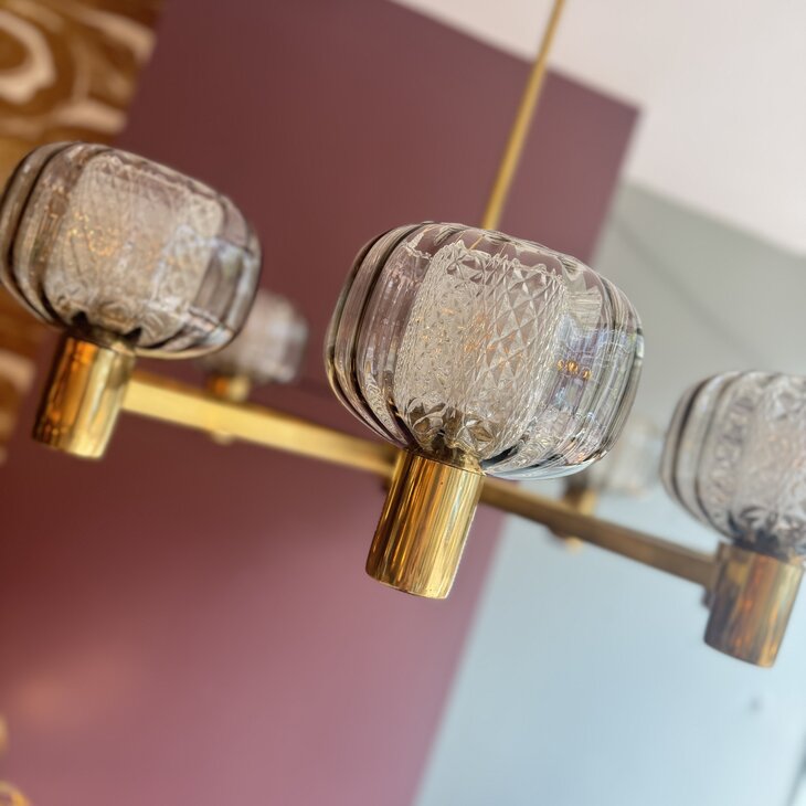 vintage messing jaren &#039;60 kroonluchter met dubbel glas | Sprinkelhop