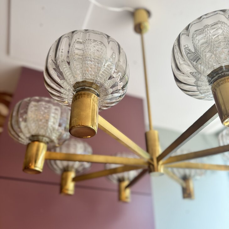 vintage messing jaren &#039;60 kroonluchter met dubbel glas | Sprinkelhop