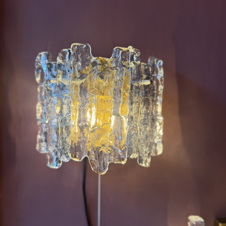 Vintage JT Kalmar frosted ice glass messing wandlamp | Sprinkelhop