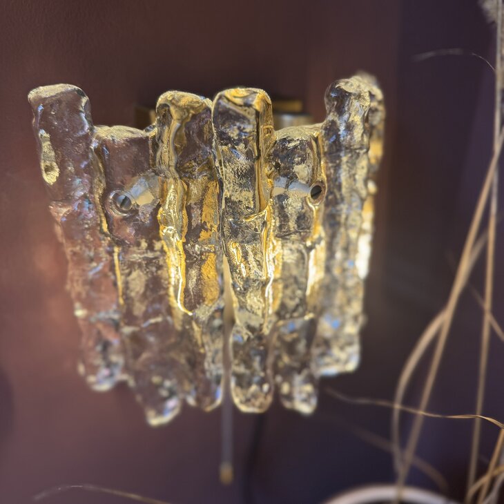 Vintage JT Kalmar frosted ice glass messing wandlamp | Sprinkelhop