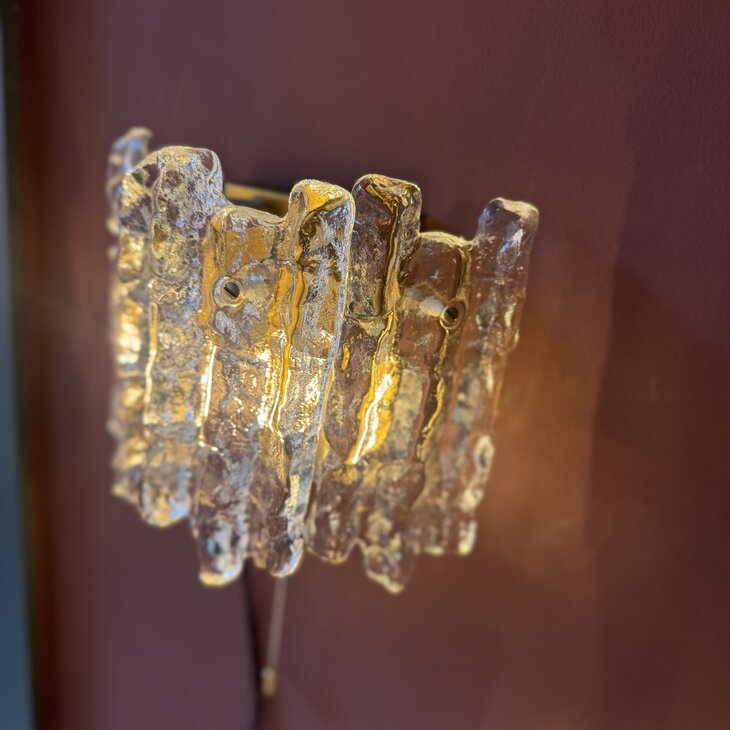 Vintage JT Kalmar frosted ice glass messing wandlamp | Sprinkelhop