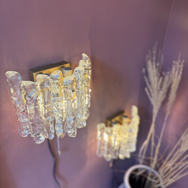 Vintage JT Kalmar frosted ice glass messing wandlamp | Sprinkelhop