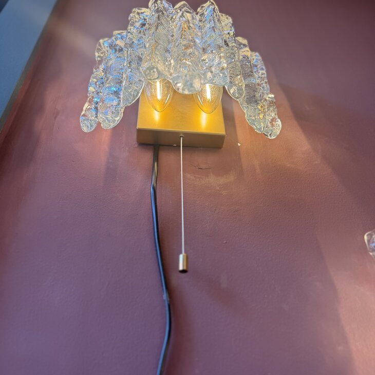 Vintage JT Kalmar frosted ice glass messing wandlamp | Sprinkelhop